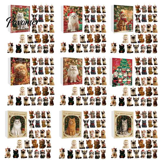 Cute Cat Decorations 24 Day Advent Calendar with Acrylic Christmas Ornaments, 2D Flat Holiday Home Decoration Hanging Decorations, Xmas Tree