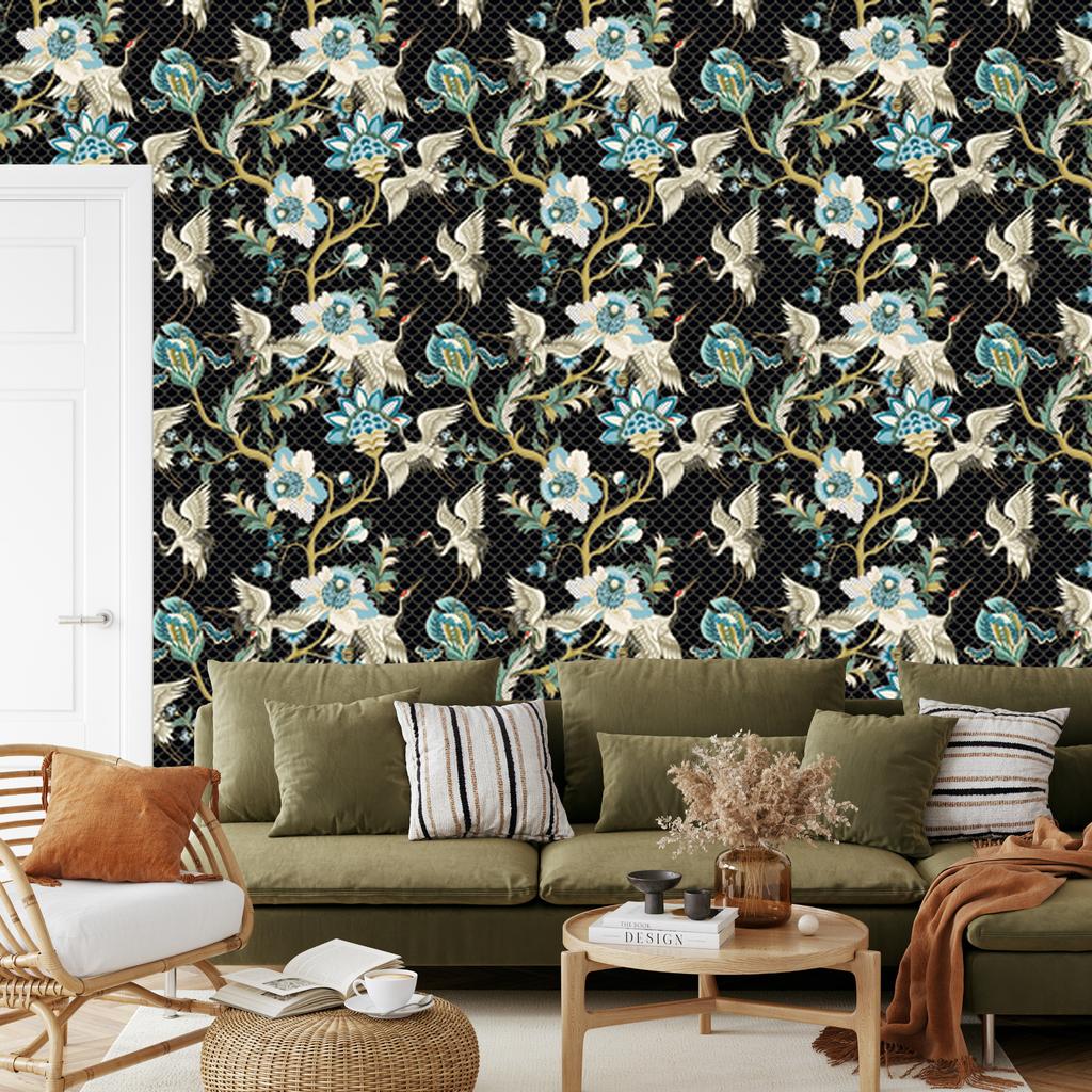 Cranes and trees wallpaper for living room and bedroom 50x1000