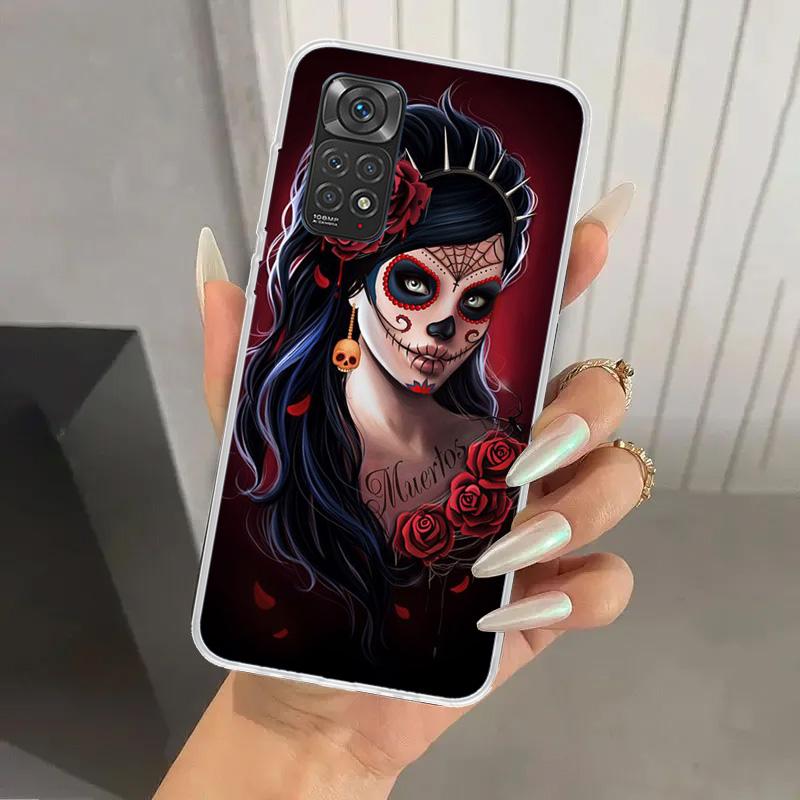 Катрина Красивая Девушка Роза Череп Чехол для Телефона для Xiaomi Redmi Note 15 14 14S 13 12S 12 Pro 11S 11 Plus 11T 11E 10S Мягкий Funda Pr