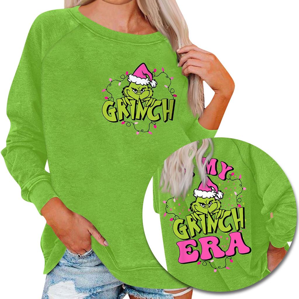 Женский повседневный модный рождественский принт с длинным рукавом и круглым вырезом, пуловер, топ