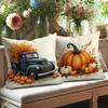 4Pcs Autumn Truck And Pumpkin Harvest Pillow Covers - Rustic Farmhouse Decor With Vintage Trucks, Pumpkins, And Lanterns, Soft
