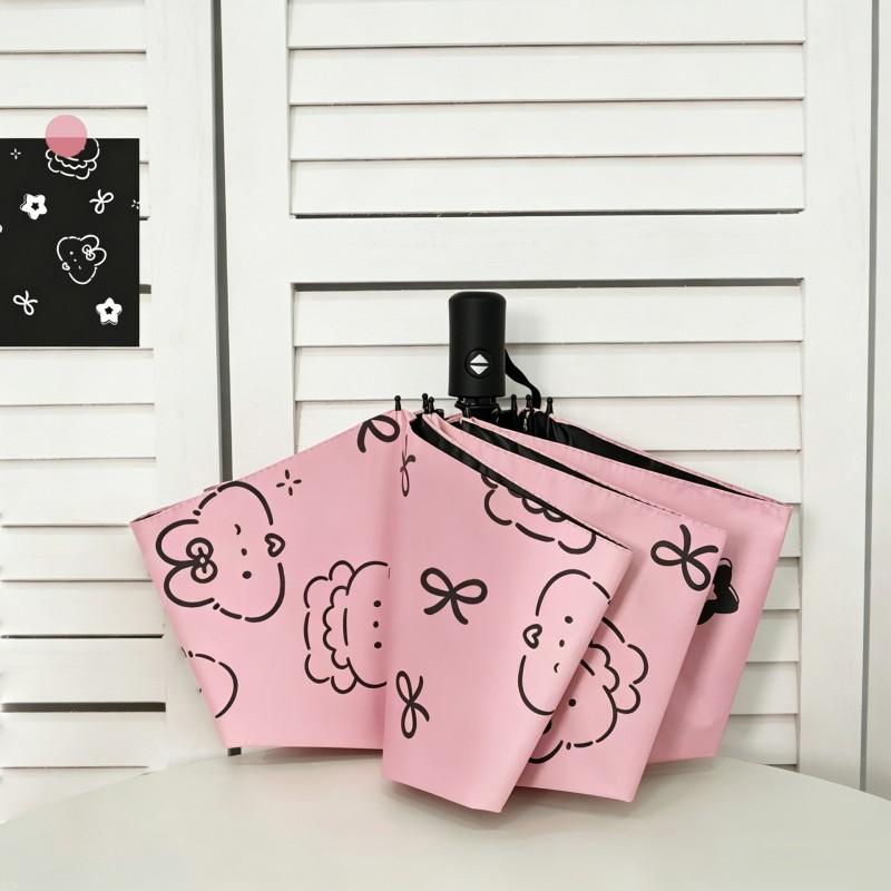 Automatic Manual Folding Umbrella Sun Rain Protection UPF50 Black Coating Cartoon Design 8-Rib Lightweight Adult
