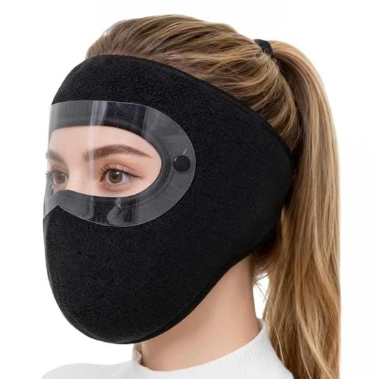 Зимний флисовый защитный бафф для лица с очками для мужчин и женщин, для холодной погоды, на открытом воздухе, с прозрачным стеклом, ветрозащитный, противотуманный, термозащитный, полнолицевой.