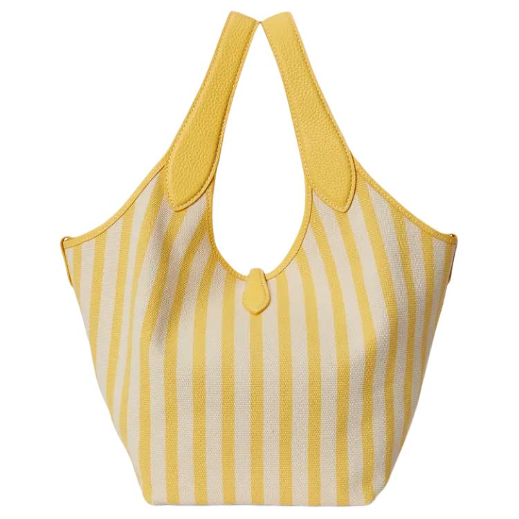 Polo Ralph Lauren Striped Design Logo Print Cotton Tote Bag Women tote bags Yellow White 428963527004