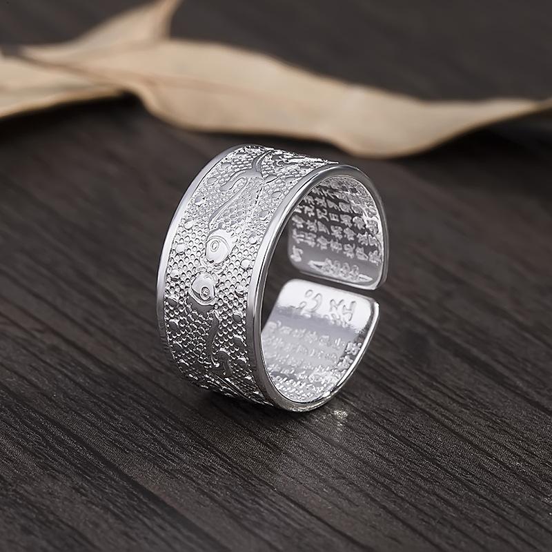 Personalized Ring Retro Do Old Dots Curve Open Ring Tide People Fashion Simple Finger Ring Students Simple Adjustable Accessories Fresh and Sweet