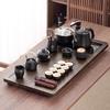 Jiakangming Ru Kiln Ceramic Tea Set with Auto-Heating Kettle & Wooden Tray