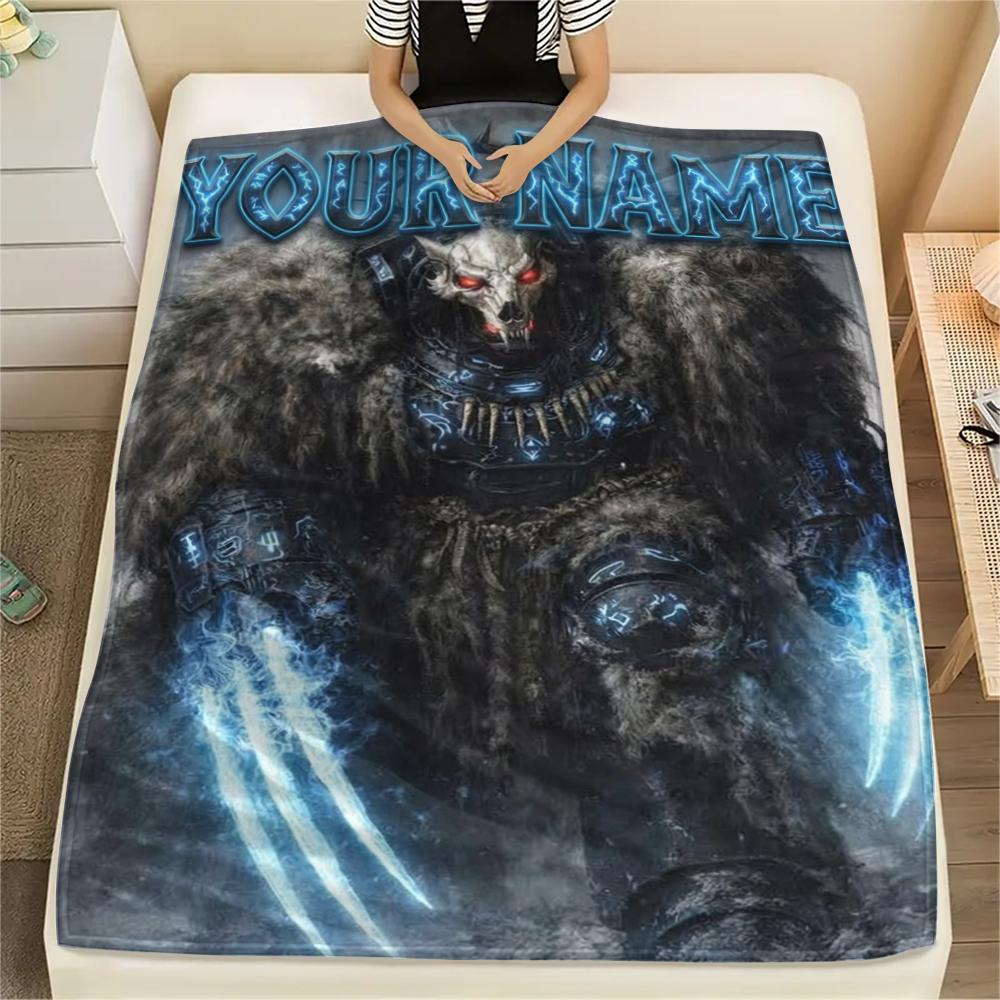 1PC Custom Name Warhammer 4K Patterned Flannel Blanket Suitable For All Seasons for Home Decor Warmth and Comfort Gifts Holiday Present
