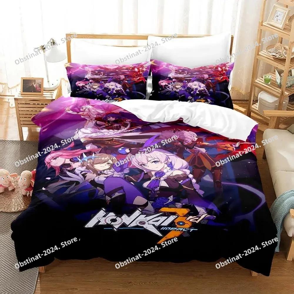 Новый 3D Аниме Honkai Impact 3rd Комплект постельного белья Печать С наволочкой Пододеяльник Мягкий Односпальный Двуспальный Queen Super King Размер