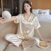 Summer Girl High-End Love Short-Sleeved Trousers Pajamas Women'S Ice Silk Cool Casual Loungewear Set