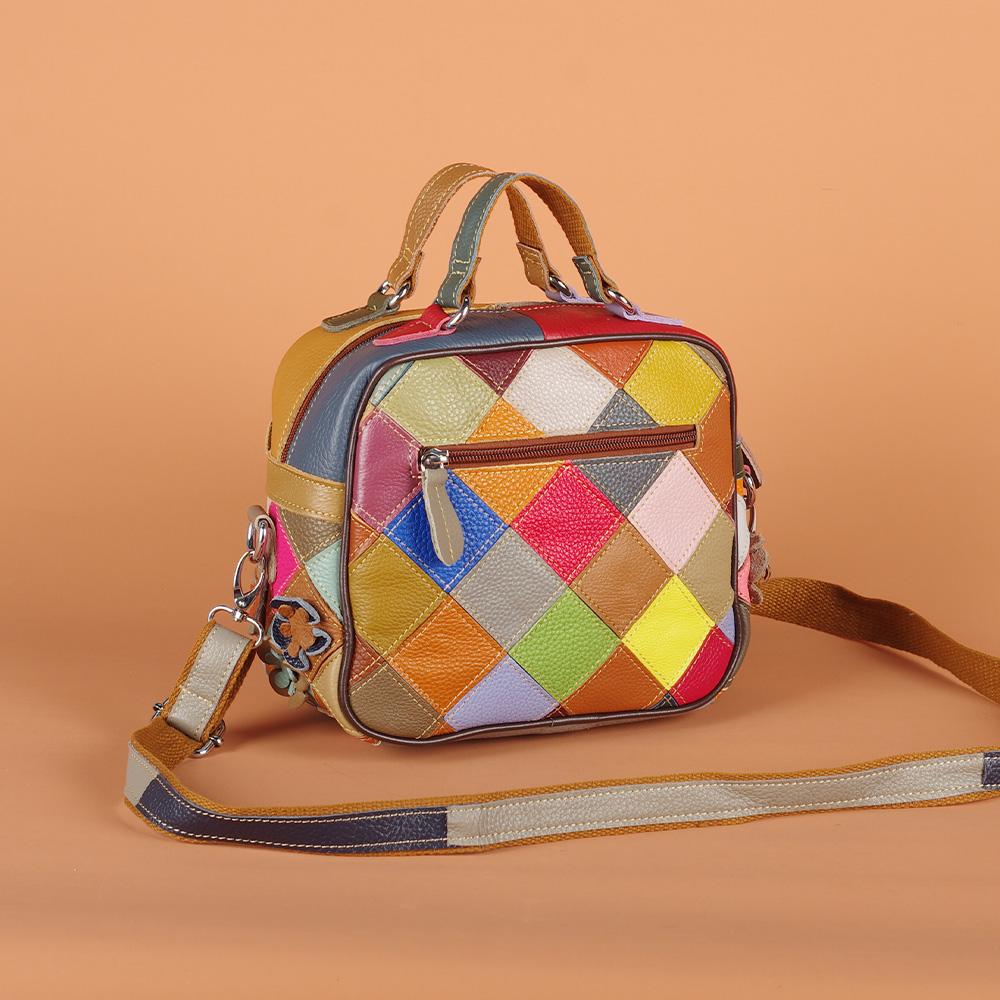 Женская сумка через плечо из натуральной кожи, вышитая вручную, цветочная, ромбовидная, маленькая квадратная сумка