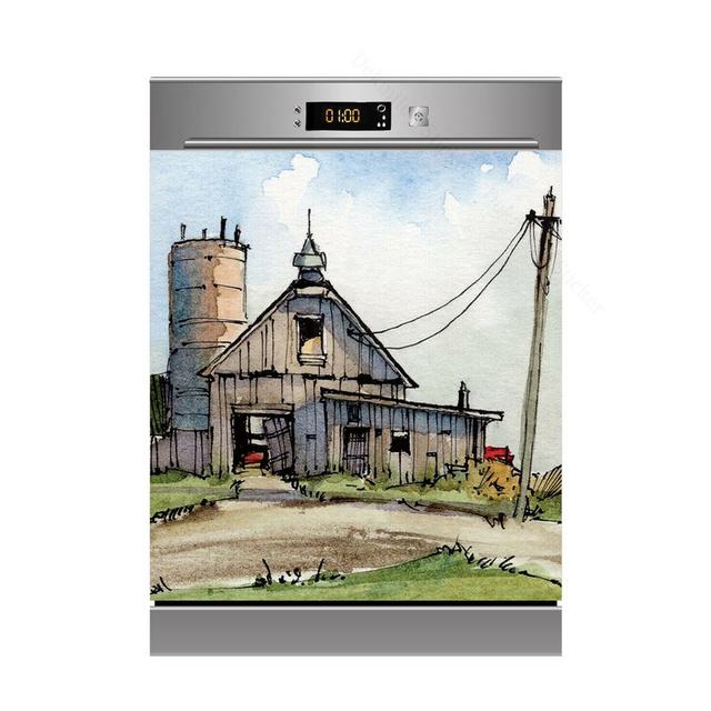 Наклейки на стену с солнечными цветами, чтобы покрыть холодильник, сельскую кухню, холодильник, пляжную ракушку, черную кошку, посудомоечную машину, виниловые 3D настенные фрески для дома