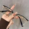 Men's and Women's Metal Half-Frame Plain Glasses Fashionable Square-Frame High-Definition Anti-blue Light Glasses Eye Protection