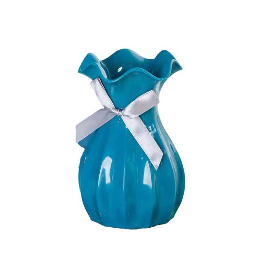 Легкая пластиковая ваза, небьющаяся ваза для цветов с гофрированным горлом, держатель для сухоцветов с бантом для спальни, гостиной, стола, декора