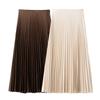Spring 2025 Women's Slimming High-Waisted Silk Satin Pleated Midi Skirt
