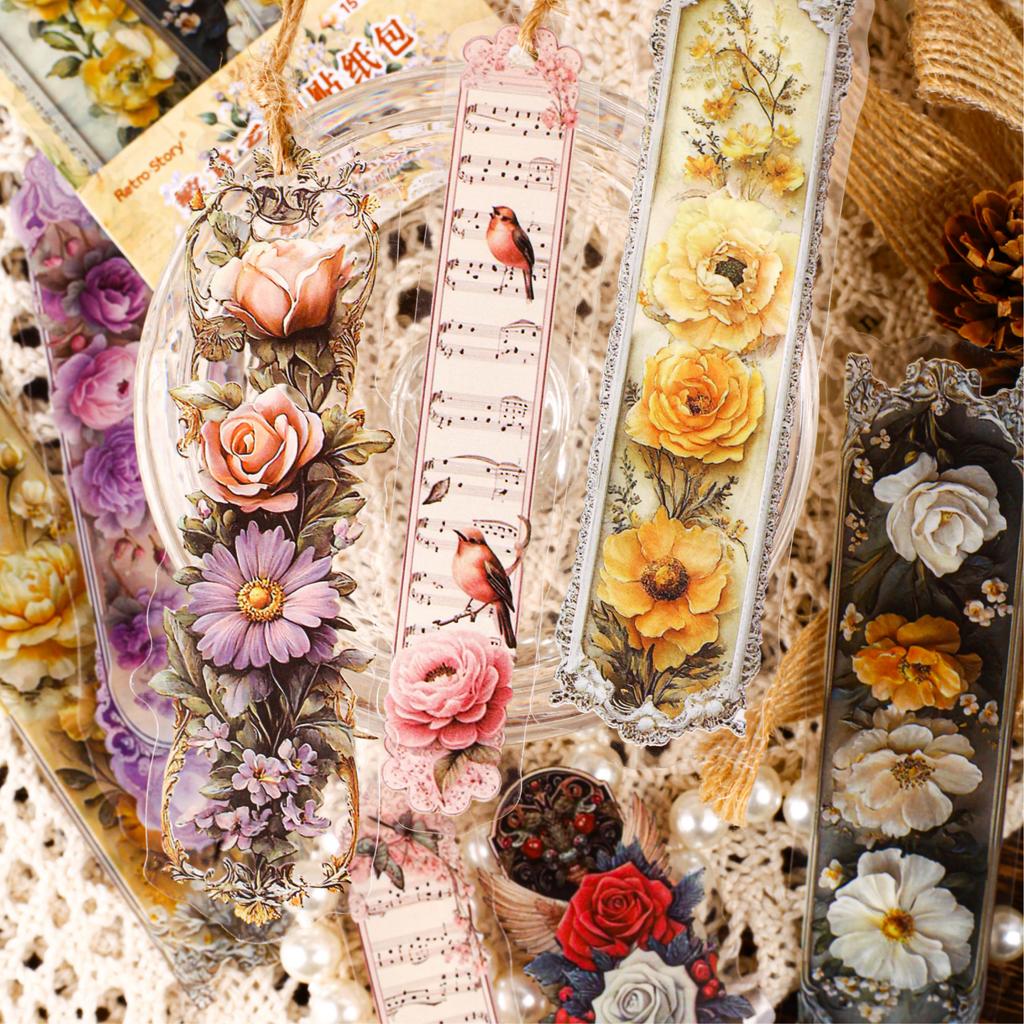 15 листов/пакет Цветочные длинные наклейки-полоски для творческого журнала, скрапбукинга, канцелярских товаров, планера, чехла для телефона, украшения для подарков