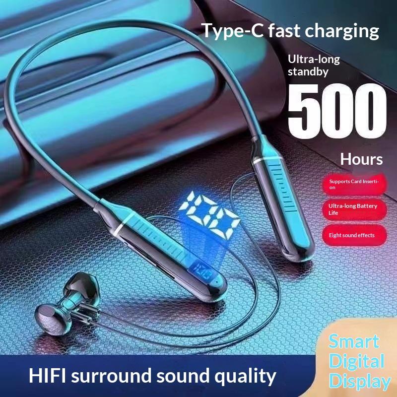 Беспроводные Bluetooth-наушники-гарнитура с функцией цифрового дисплея, большая емкость, полувкладыши, спортивные стерео-наушники