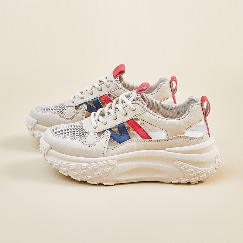 Women Platform Sneakers 2025 Summer New Hollow Breathable Height Increase Casual Shoes Comfortable Fashion Cross Tied Mesh Shoes