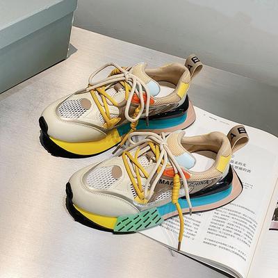 Весенне-летняя новая обувь большого размера для женщин, кожаная женская обувь на толстой подошве, сетчатая дышащая спортивная женская повседневная обувь, тренд