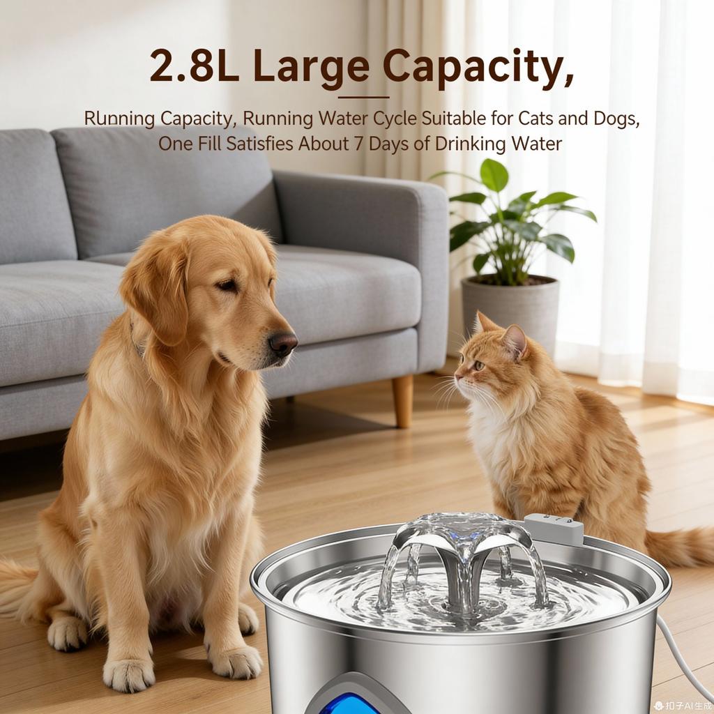 304 Stainless Steel Pet Water Dispenser 2.8L Pet Water Dispenser Silent Water Circulation Large-capacity Water Feeder