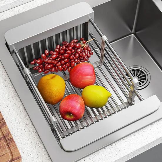 Drain Rack Adjustable Retractable Dish Drying Basket Space Saving Kitchen Sink Organizer