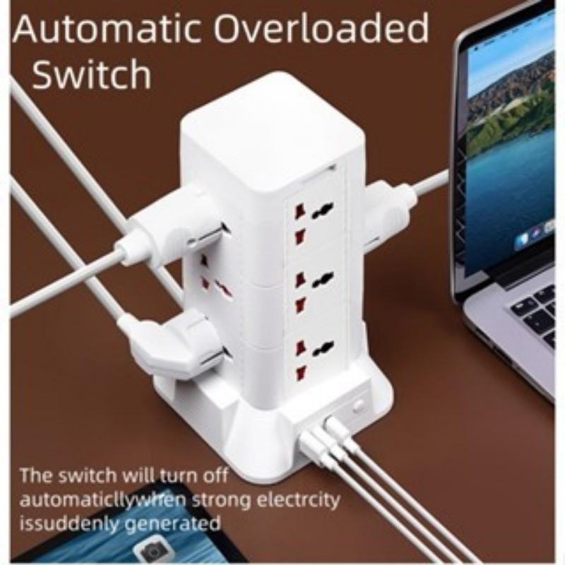2/3-слойная башня-сетевой фильтр, розетка питания, автоматический выключатель перегрузки, плата с розетками, шнур питания 2/3/5 м с несколькими вилками