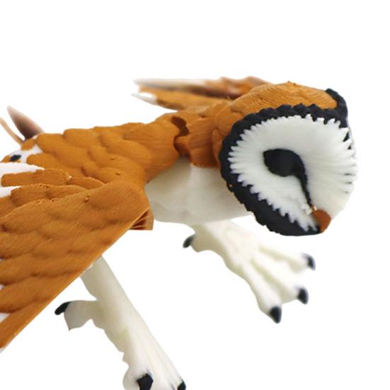 3D Printed Barn Owl Flexible Articulated Owl Model Lifelike Bird Sculpture Collectible Desk Toy for Stress Relief