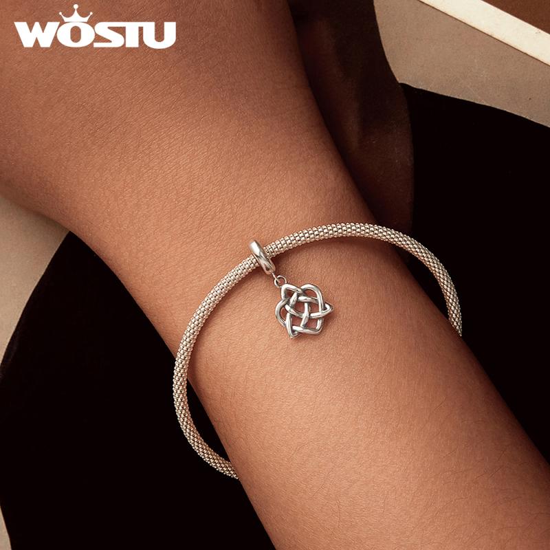 WOSTU 925 Silver Hollow Celtic Knot Charms Snake Pendant Oxidized Love Beads Fit Bracelet DIY Necklace Jewelry