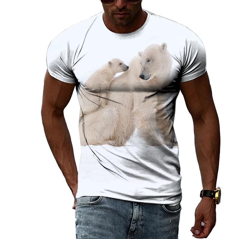 Летняя мода Polar Bear Image Мужская повседневная футболка с 3D-принтом в стиле хип-хоп с круглым вырезом и короткими рукавами