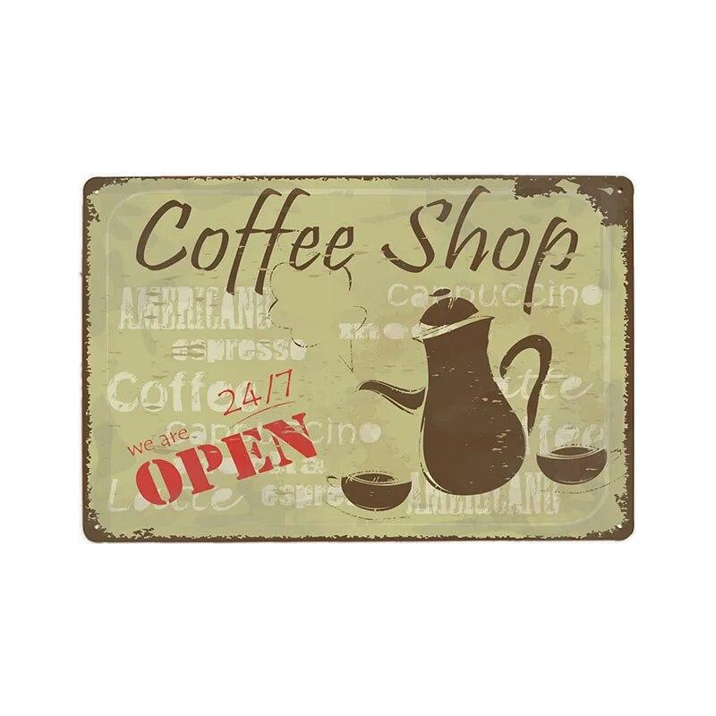Retro Metal Coffee Tin Signs Cafe Shop Plaque Vintage Bar Pub Wall Decorative Poster Home Decor 20x30cm