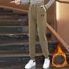 Women's Autumn Winter High Waisted Ankle Tied Teddy Bear Embroidered Corduroy Casual Sports Pants Velvet Thickened Sanitary Pants