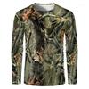Branch Camouflage Print Long Sleeve T-shirt, Great for Outdoor & Casual Use