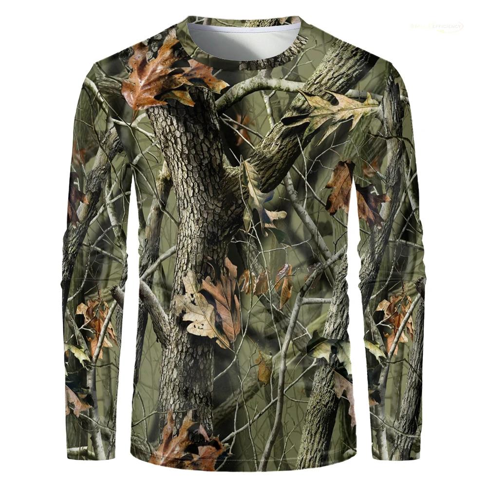 Branch Camouflage Print Long Sleeve T-shirt, Great for Outdoor & Casual Use