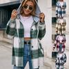 Женская мода повседневное свободное пальто с капюшоном и шнурком в клетку с длинным рукавом и принтом