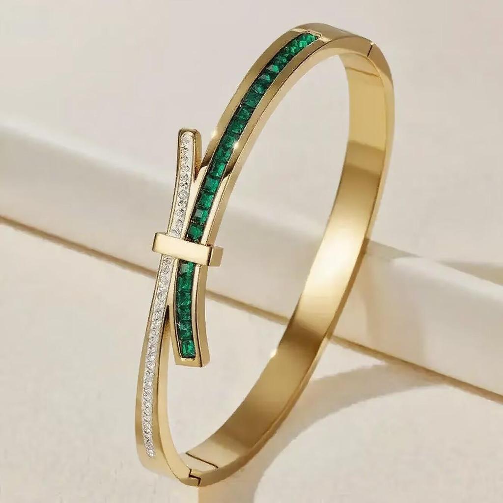 Женский роскошный браслет из нержавеющей стали: Гальванизированный титан, Полная бриллиантовая инкрустация, Европейско-американский стиль