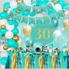 Teal Turquoise Gold Birthday Party Decorations Aqua Mint Birthday Banner Paper Tassel Garland Fringe Streamers for Girls 16th Women 30th 40th 50th