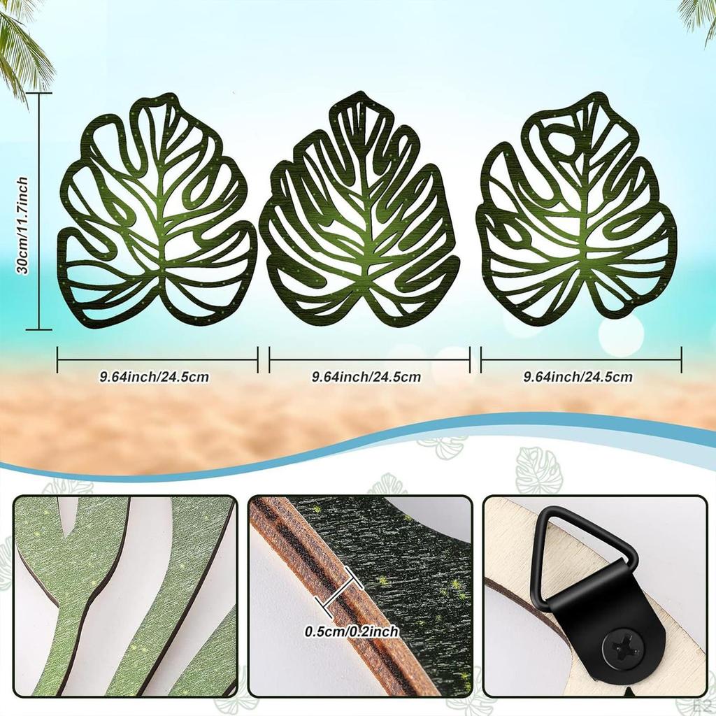 3 Pieces Palm Leaves Wood Art for Living Room And Garden