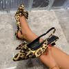 Fashion Leopard Women Mid Heels Sandals Bow Pointed Toe Heeled Shoes Sexy Fashion Pumps 2025 Trend Slingback Shallow Sandalias De Mujer