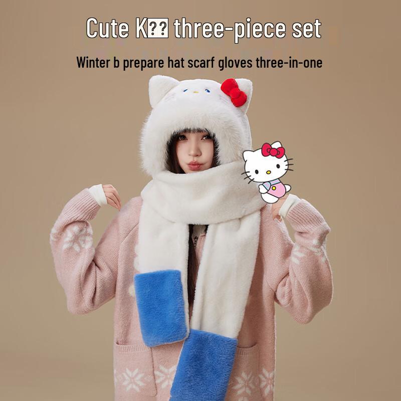 Милый зимний кошачий набор из 3 предметов: шапка, шарф и перчатки