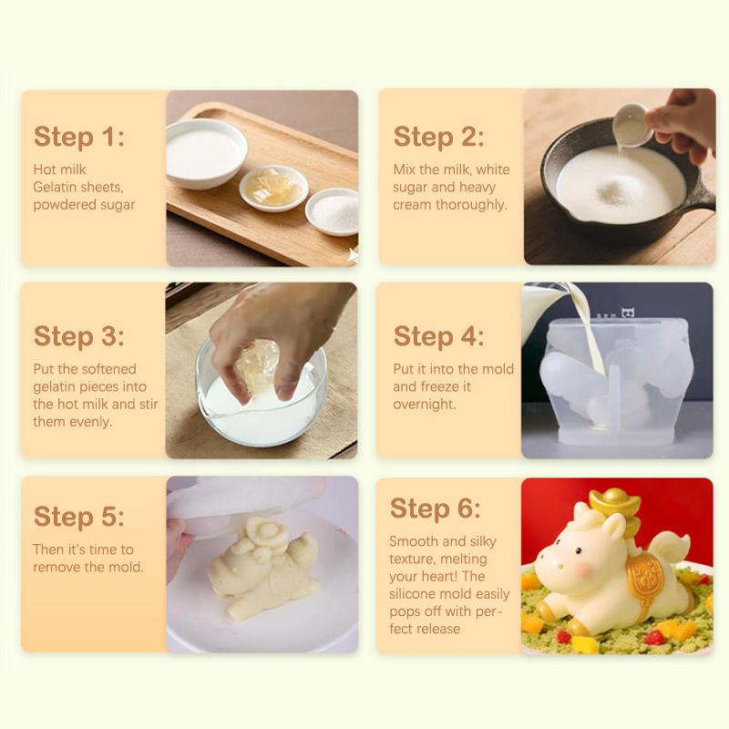 .Silicone Horse Mousse Mold Horse Year Chinese Zodiac Ice Cube Milk Jelly Cake Dessert Baking Mold Food-Grade Heat-Resistant