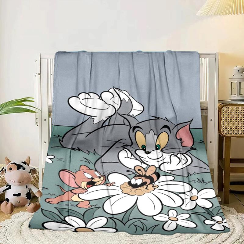 Cat And Mouse In Flowers Blanket Flannel Blanket for bed, sofa, Camping, Hiking, Picnic Essentials, gift for family Fan gifts