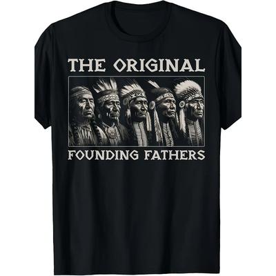 Европейские размеры Оригинальная винтажная футболка Founding Fathers с изображением коренных американцев - Черная ретро-футболка с графическим принтом и дизайном с головами племен