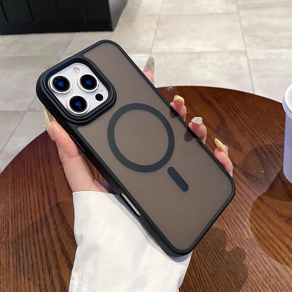Black Frame Matte Skin Magnetic Phone Case Simple for Apple Phone Protective Case Cute Magsafe Protective Case