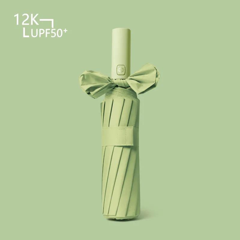 Полностью автоматический солнцезащитный зонт с 12 косточками, большой черный клейкий складной солнцезащитный зонт для мужчин и женщин, двойного назначения от дождя или блеска