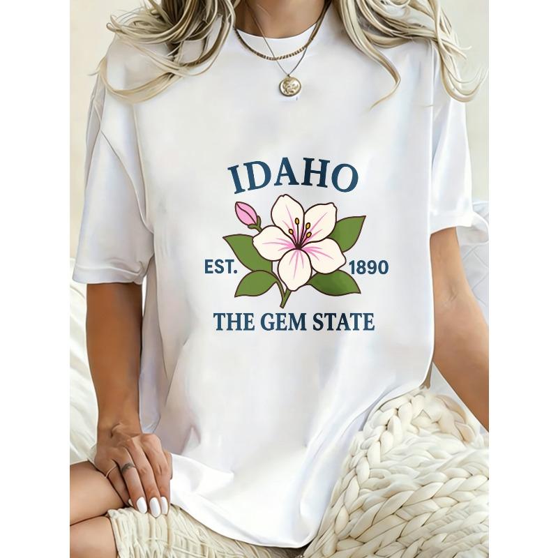 Oversized T Shirt Dress Black Idaho State Flower And Text Print Casual Streetwear For Women