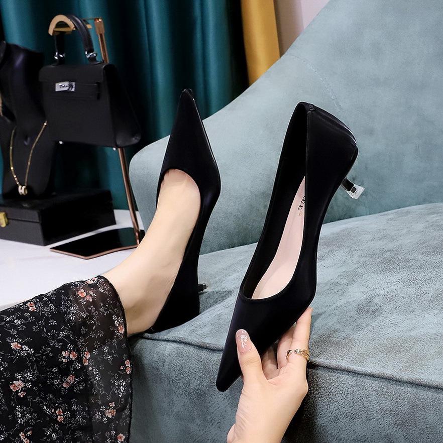 Туфли-лодочки на среднем каблуке в европейском и американском стиле — сексуальные, элегантные, с острым носком, с неглубоким вырезом, весенняя мода для женщин