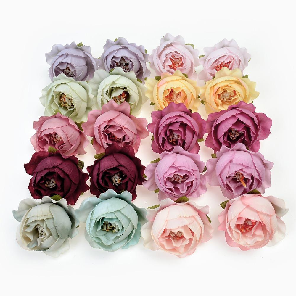 10/20PCs Rose Artificial Flowers 4cm Silk Fake Flower for Home Decor Wedding Party Decoration Wreath DIY Handicraft Accessories