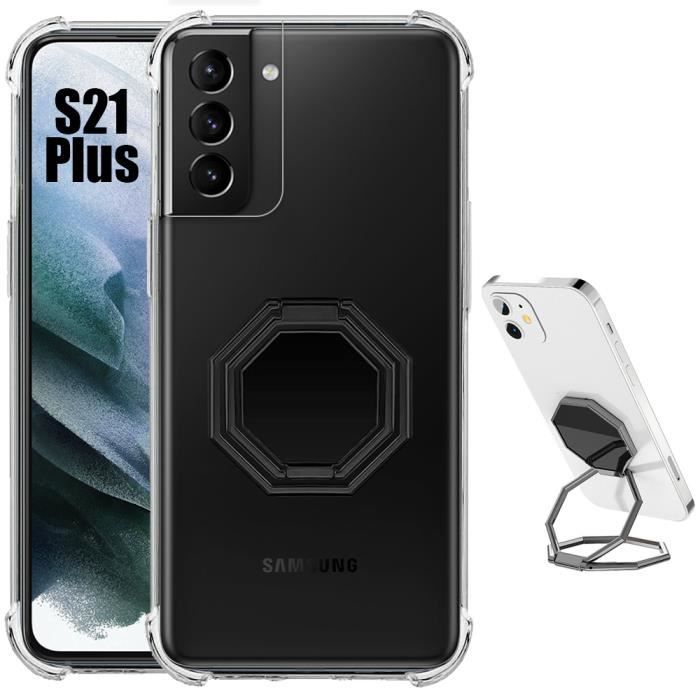 Protective Case - BOOLING - for Samsung Galaxy S21 Plus - Transparent - Shockproof - Metal Foldable Stand