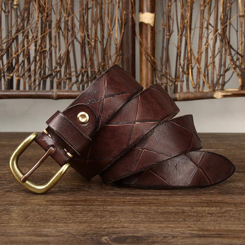 Новый Стирка Ручная Работа Отметка Ножа Ремень Мужской Кожаный Пряжка-Штырек Личность Тренд Корейская Версия Первый Слой Кожа Коровы Ремень Мужской