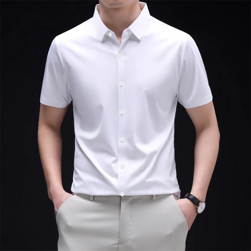 Новая мужская рубашка business casual с коротким рукавом, однотонная, устойчивая к складкам, не мнется, удобная, для любого сезона, универсальный топ