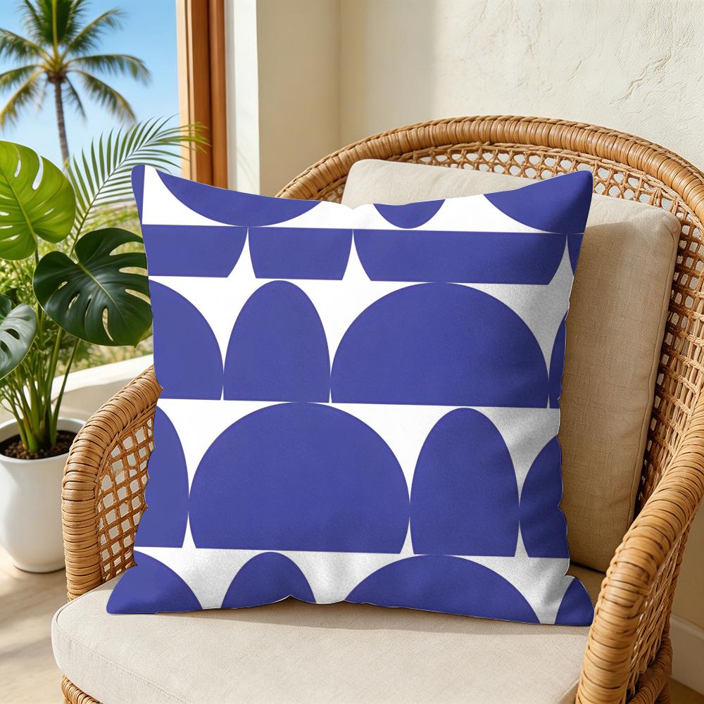 Nordic Style Geometric Blue Pattern Pillow Case Double-Sided Plush Sofa Cushion Covers Organic Breathable Invisible Zipper